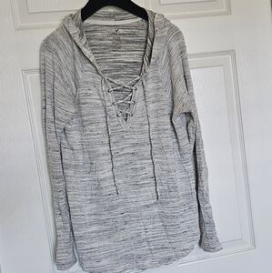 Gray Grey tones & White side-striped hoodie with laced v-neckline Medium